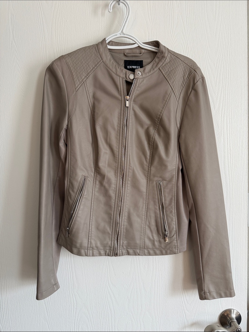 Express Taupe Faux Leather Moto Jacket